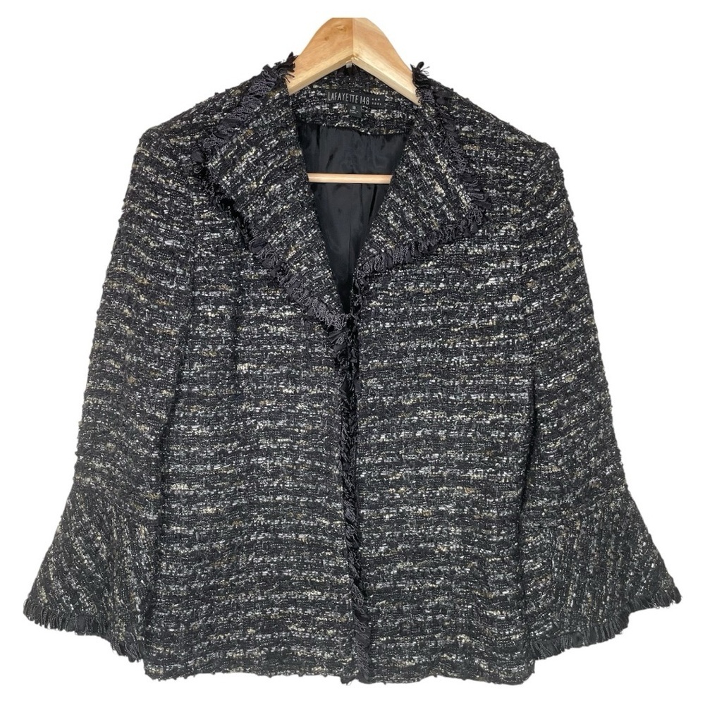 Lafayette 148 tweed flounce sleeve blazer jacket sz 10